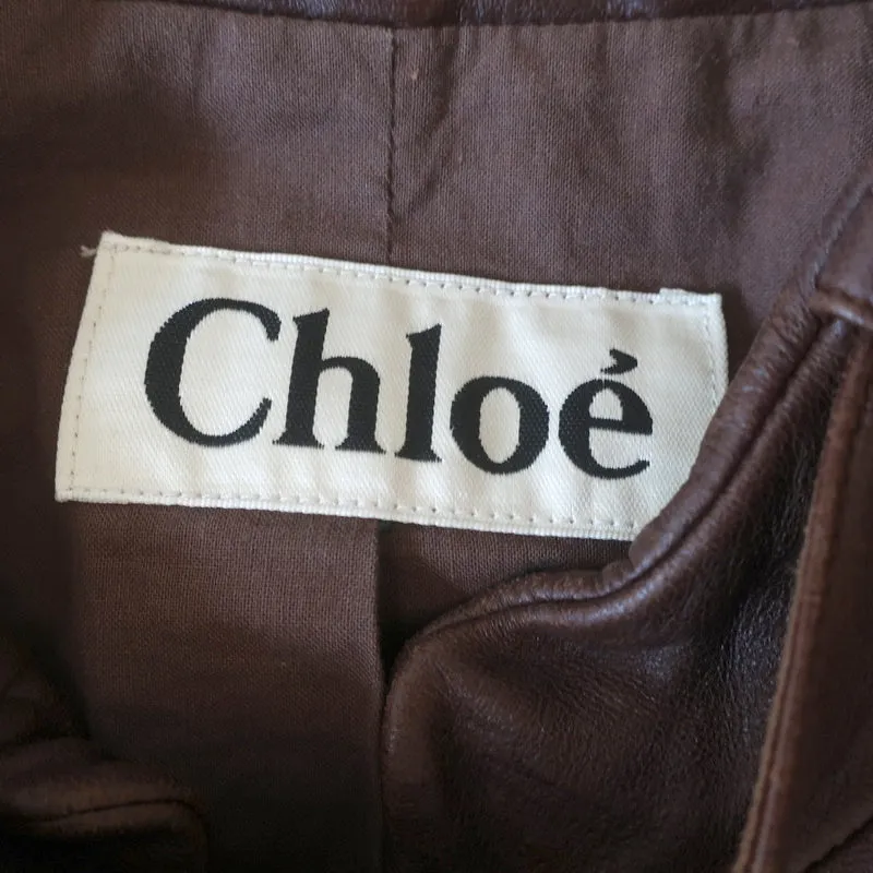 Chloe Leather Bomber Jacket Dark Brown Size 42