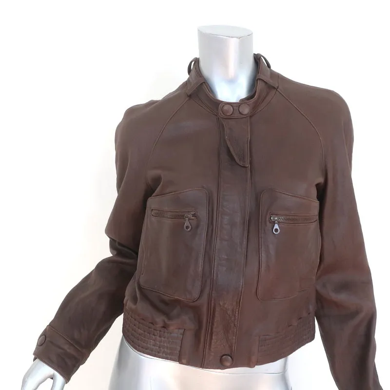 Chloe Leather Bomber Jacket Dark Brown Size 42
