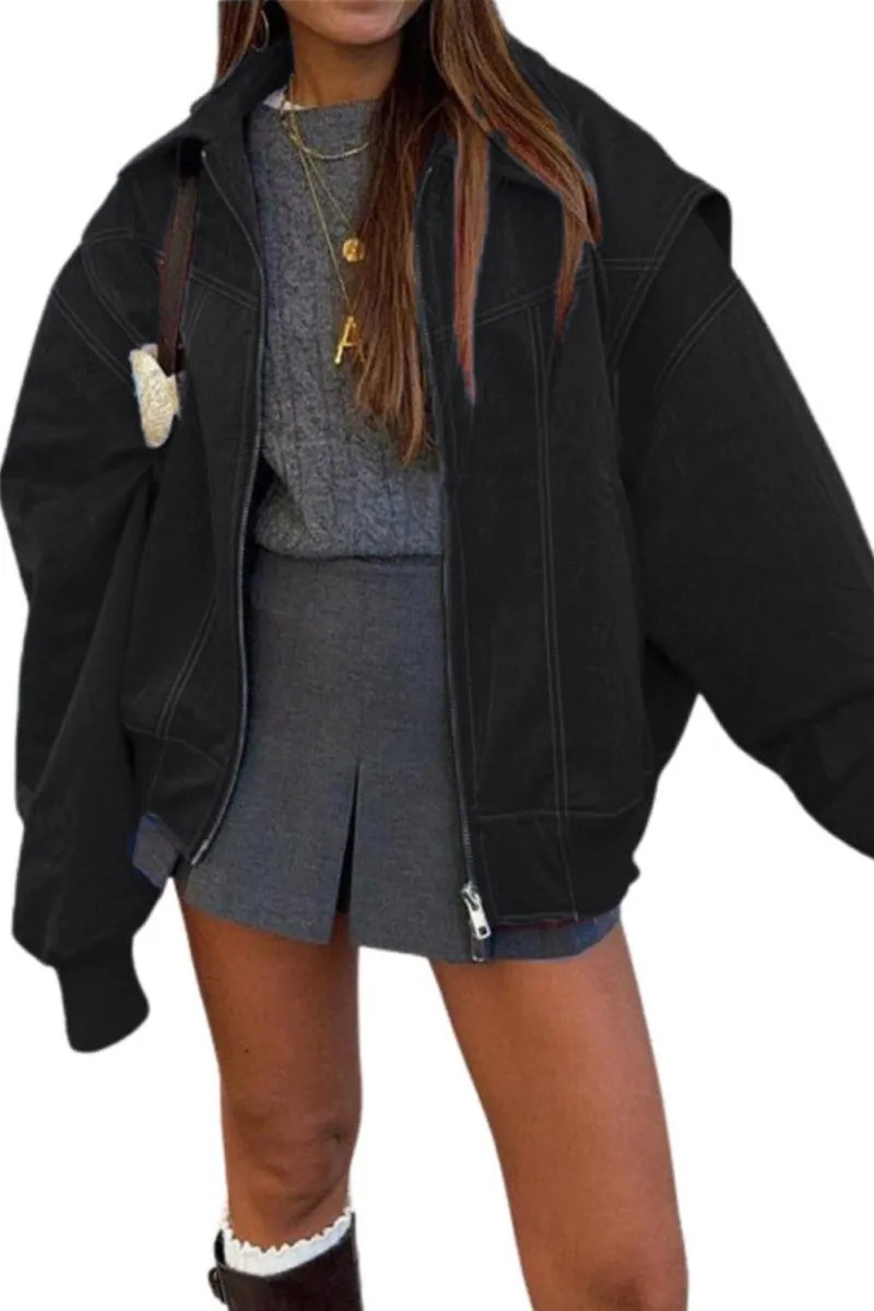 Chouyatou Women's Faux Leather Motorcycle Jacket Oversized Zip Up Winter Coat Outerwear 2024 Fall Fashion Clothes