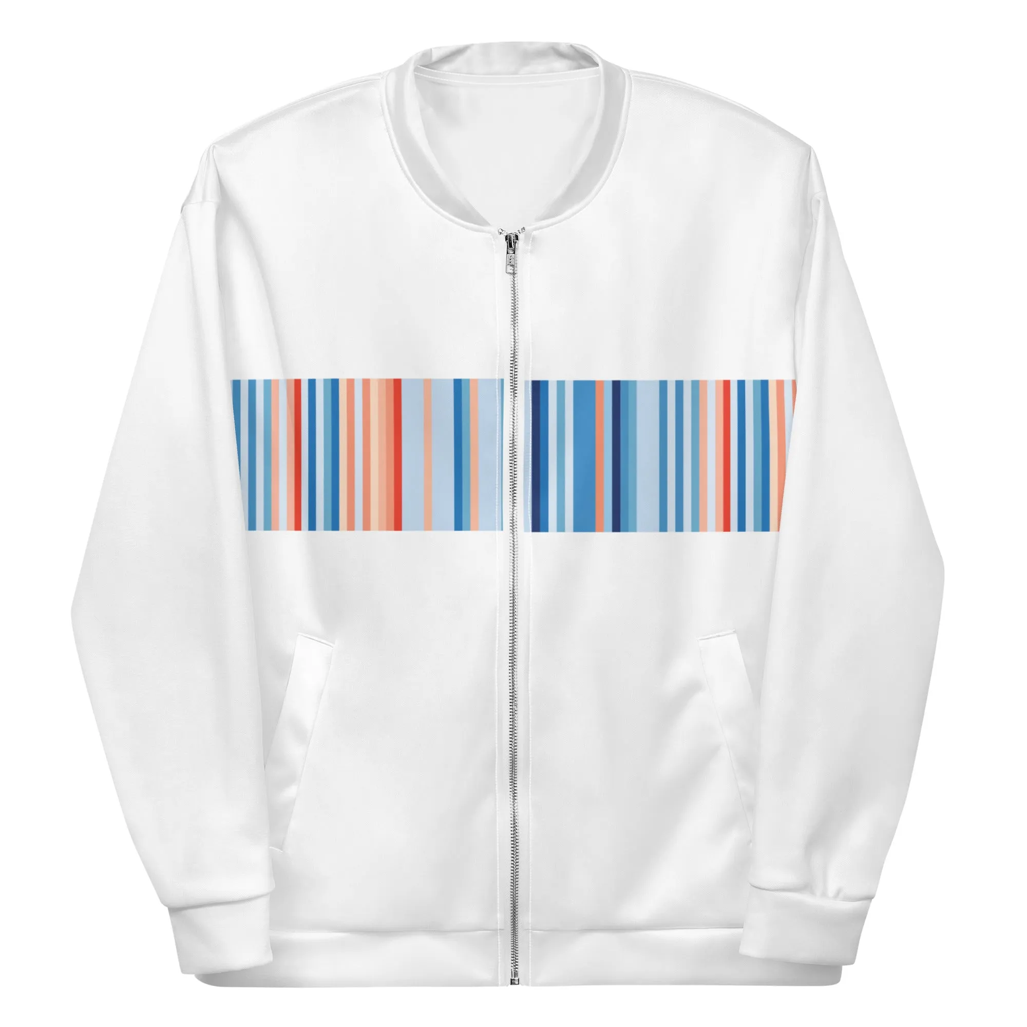 Climate Change Global Warming Stripes | Basic White - Sustainably Made Bomber Jacket