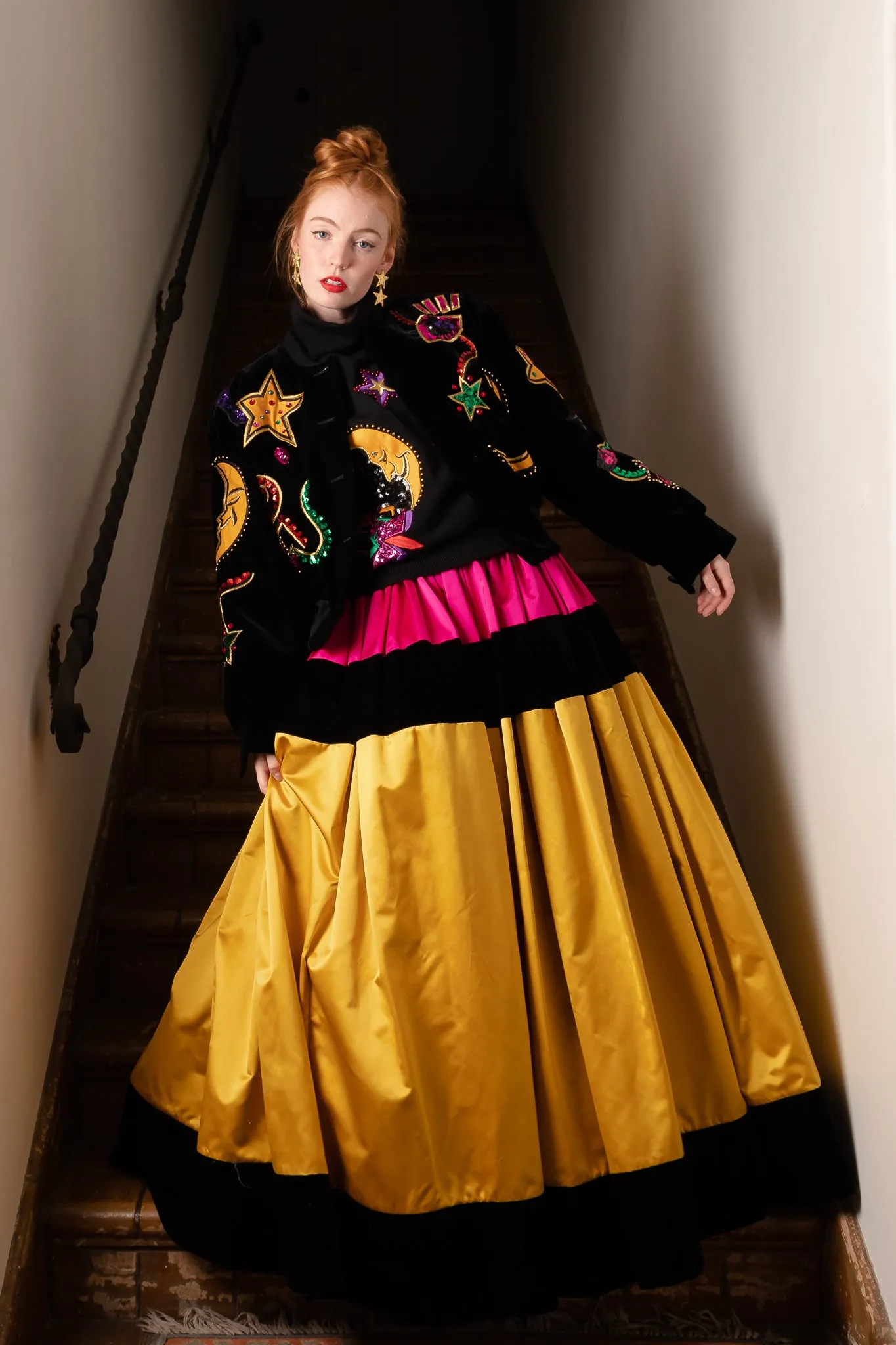 Colorblock Satin Halter Ball Gown & Jacket
