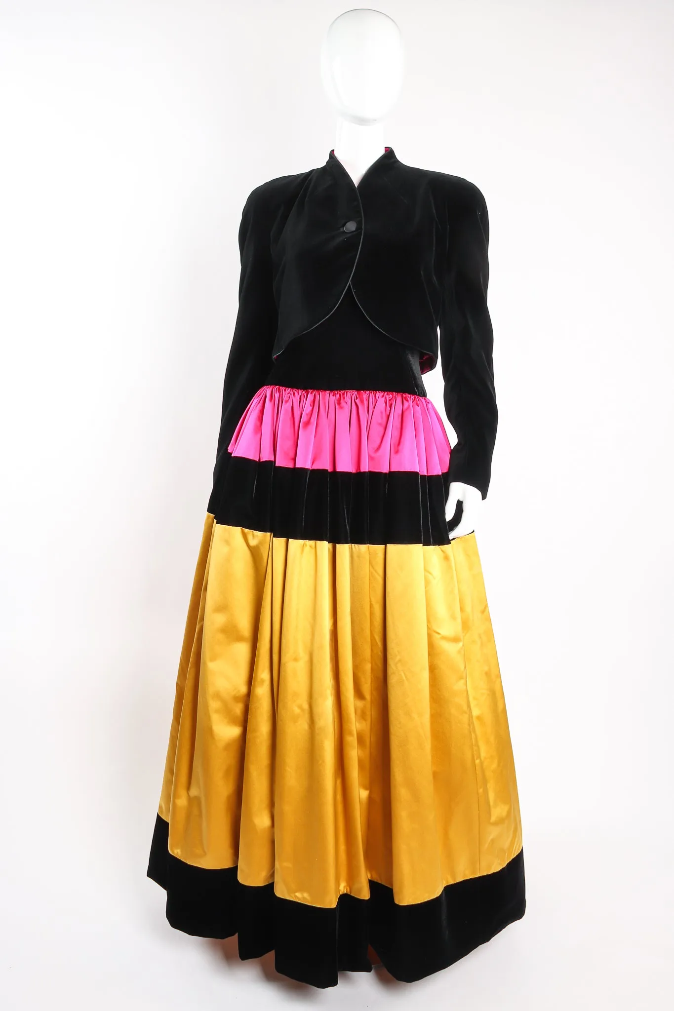 Colorblock Satin Halter Ball Gown & Jacket