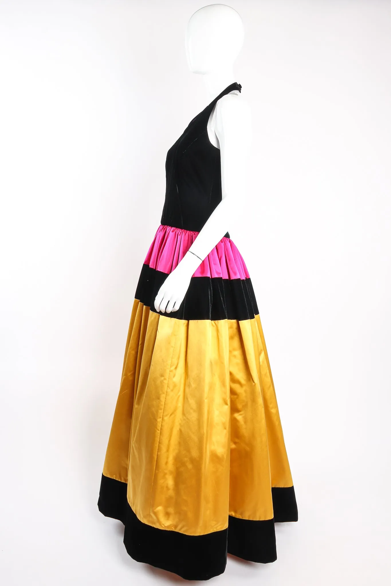 Colorblock Satin Halter Ball Gown & Jacket