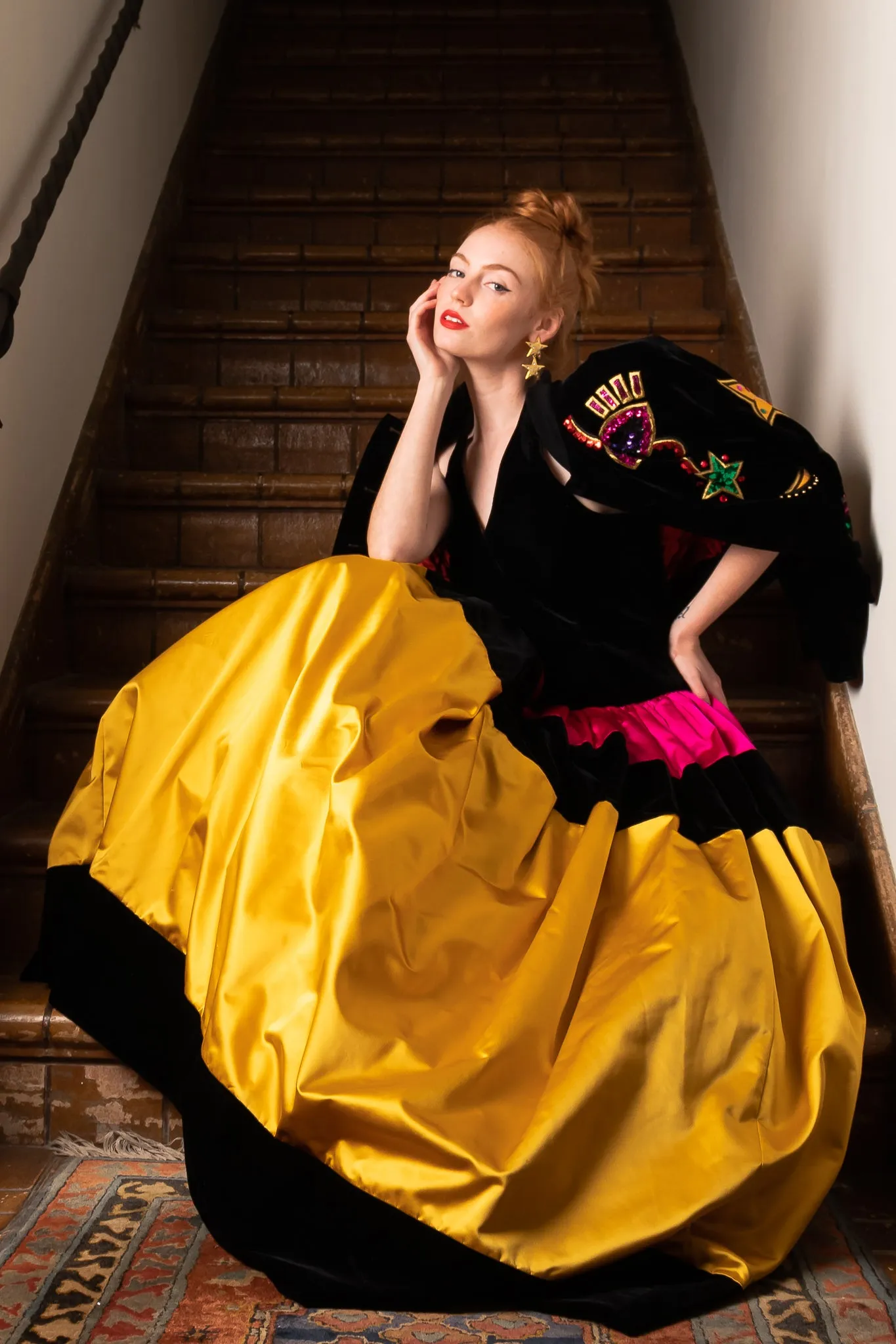 Colorblock Satin Halter Ball Gown & Jacket