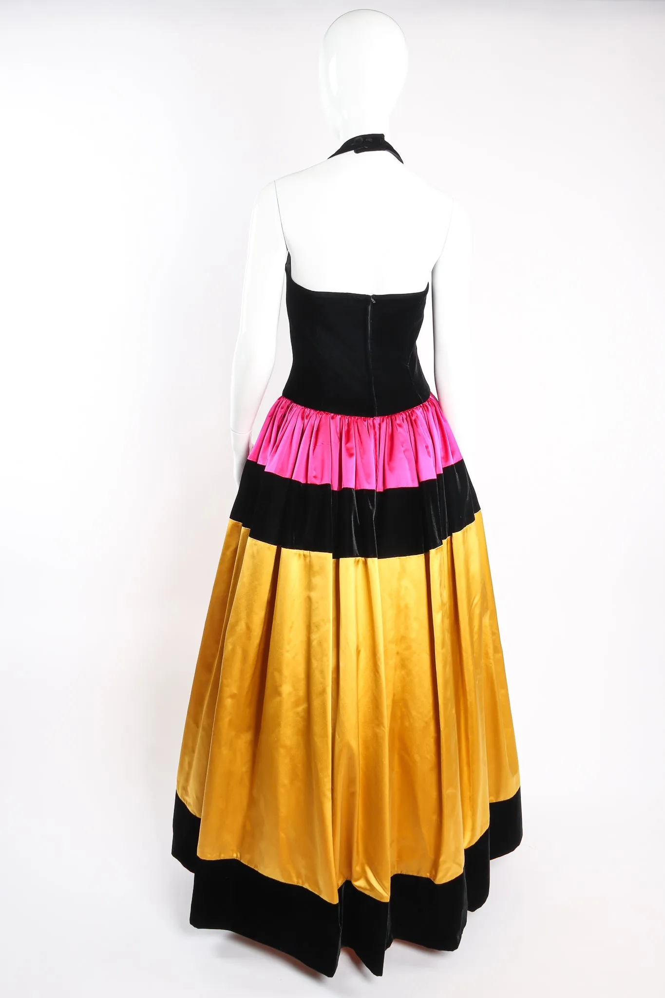 Colorblock Satin Halter Ball Gown & Jacket