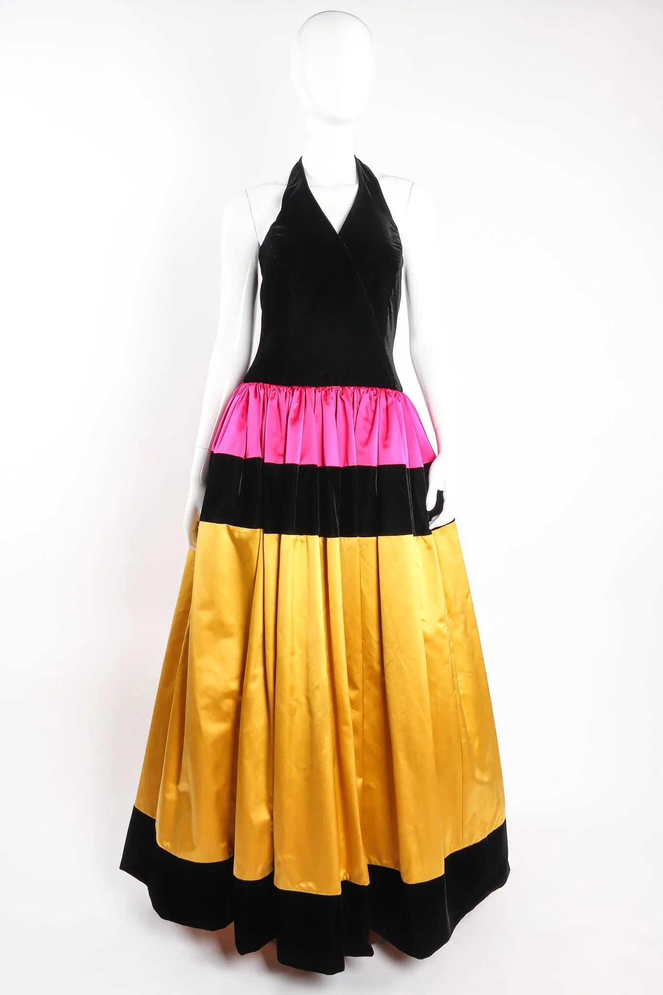 Colorblock Satin Halter Ball Gown & Jacket