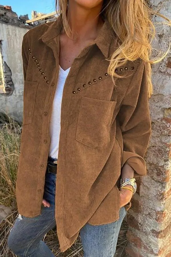 Corduroy Pocket Button Down Rivet Shacket
