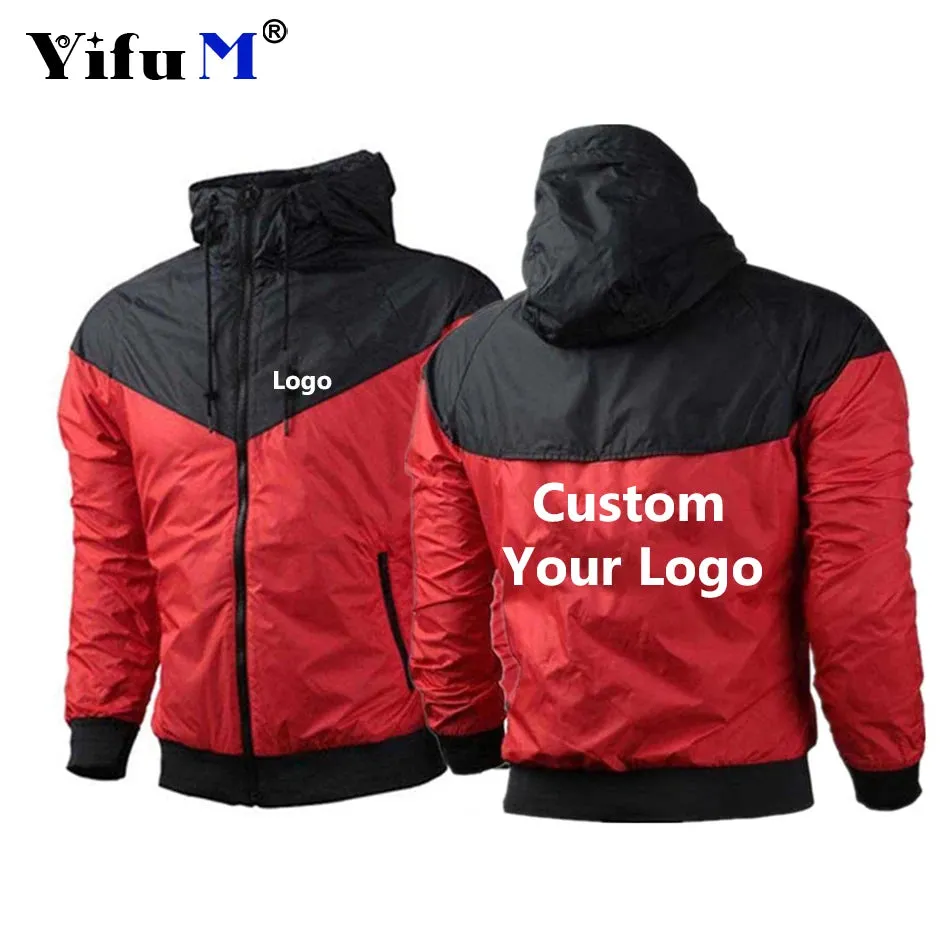 Custom Logo Men's Jackets Waterproof Hoode Wind Breaker Casual Coat Male Print Brand Text Picture Clothing Autumn Jackets Male