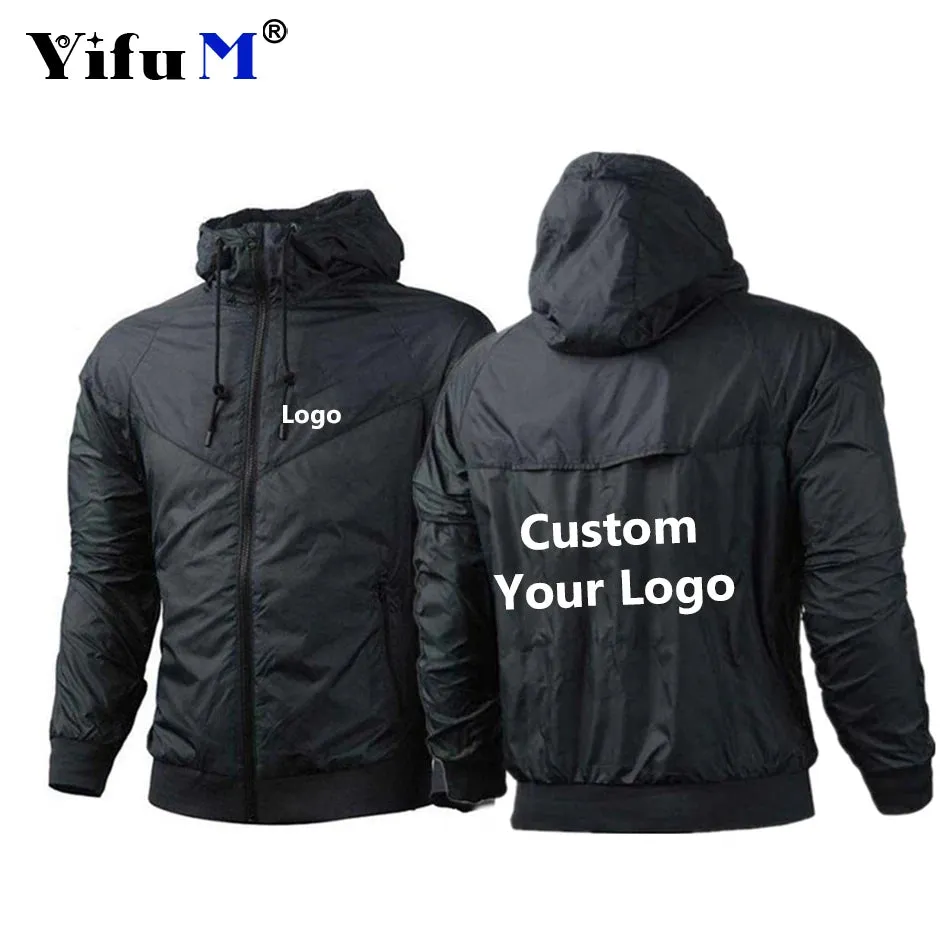 Custom Logo Men's Jackets Waterproof Hoode Wind Breaker Casual Coat Male Print Brand Text Picture Clothing Autumn Jackets Male