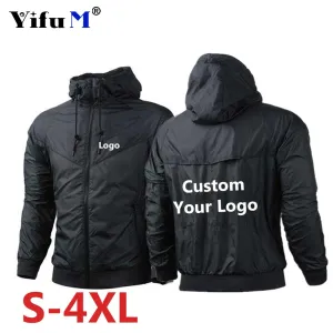 Custom Logo Men's Jackets Waterproof Hoode Wind Breaker Casual Coat Male Print Brand Text Picture Clothing Autumn Jackets Male