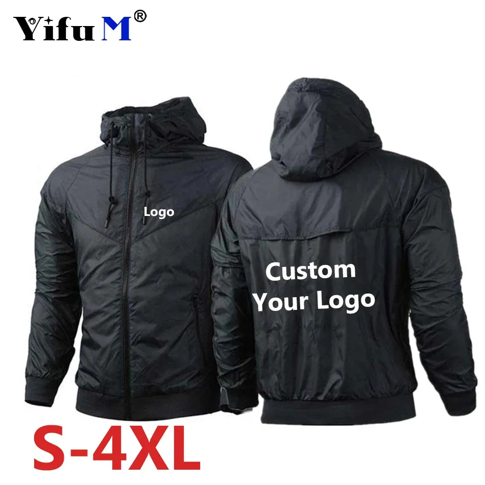 Custom Logo Men's Jackets Waterproof Hoode Wind Breaker Casual Coat Male Print Brand Text Picture Clothing Autumn Jackets Male