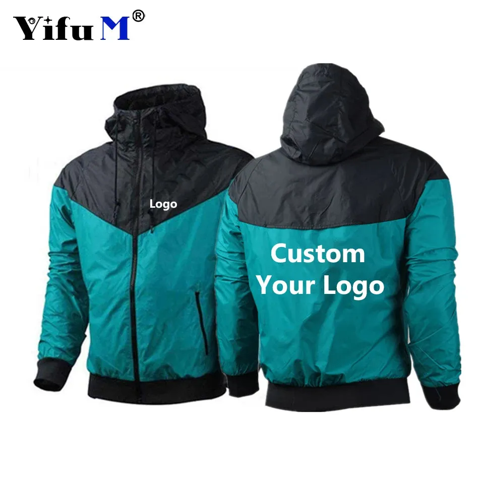 Custom Logo Men's Jackets Waterproof Hoode Wind Breaker Casual Coat Male Print Brand Text Picture Clothing Autumn Jackets Male