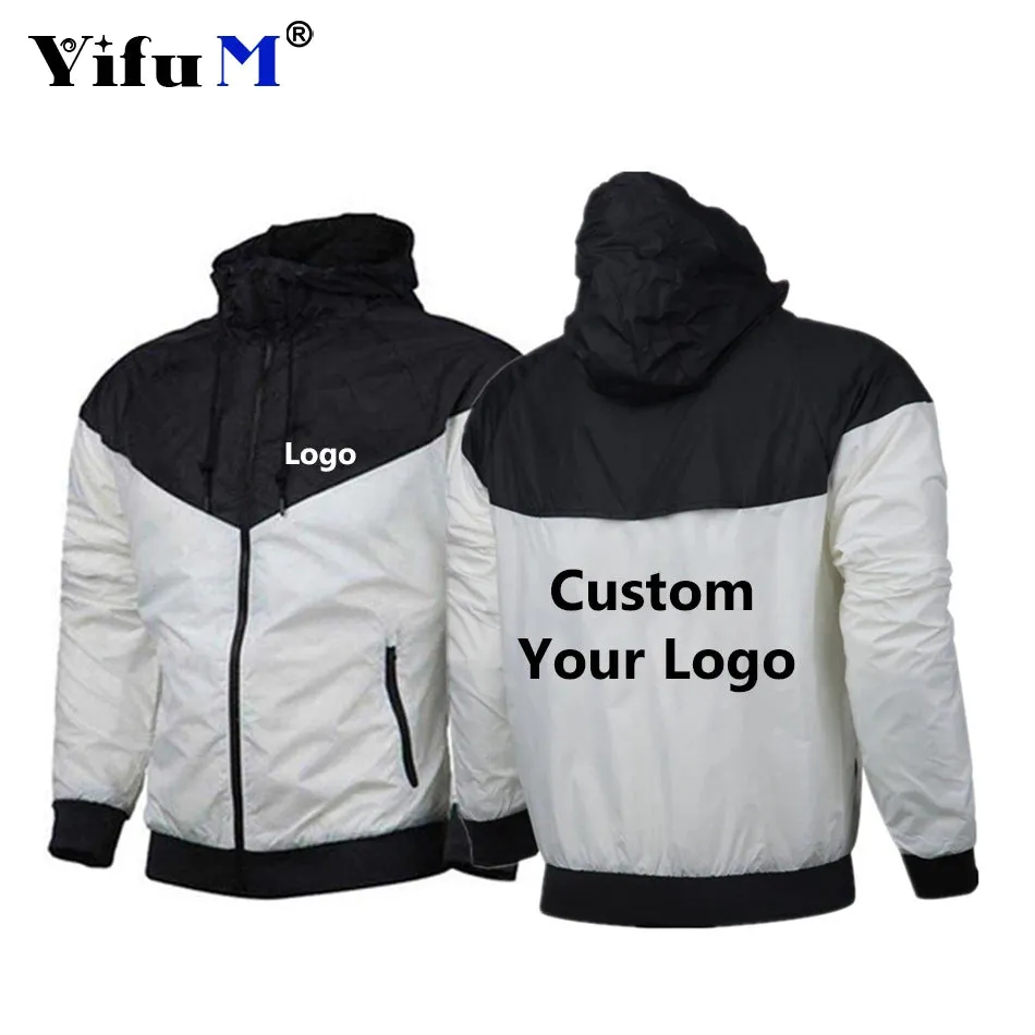 Custom Logo Men's Jackets Waterproof Hoode Wind Breaker Casual Coat Male Print Brand Text Picture Clothing Autumn Jackets Male