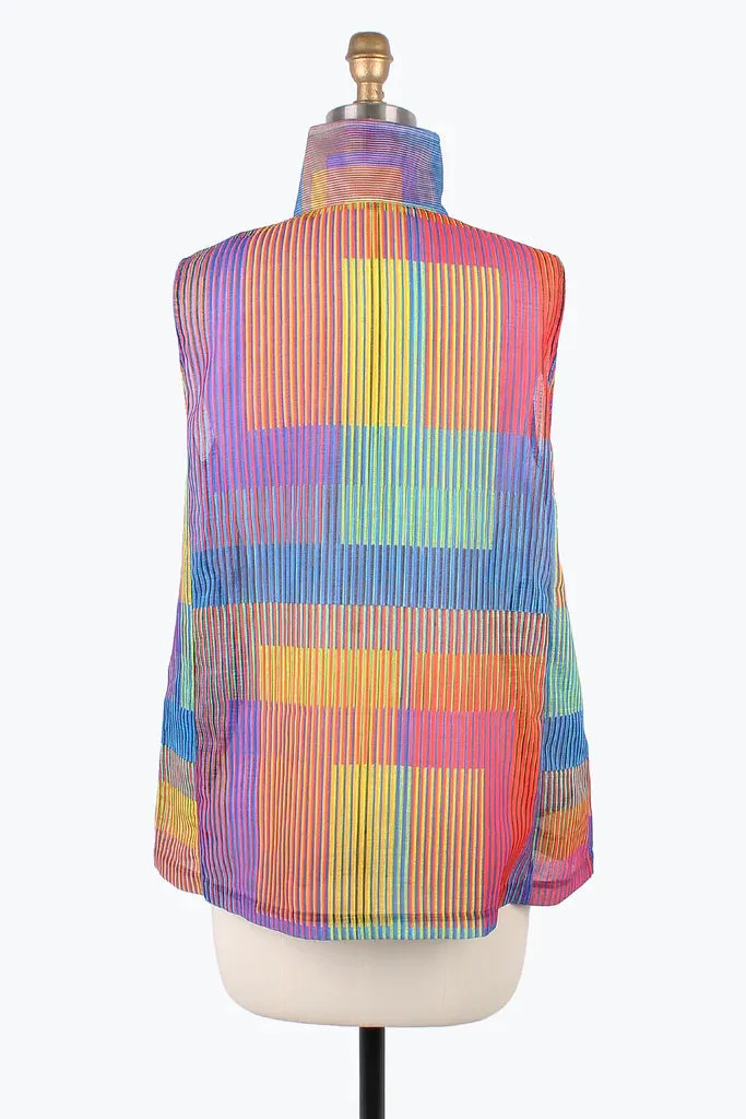 DameePinstripe Colorblock Button Patch Vest 3193-MLT