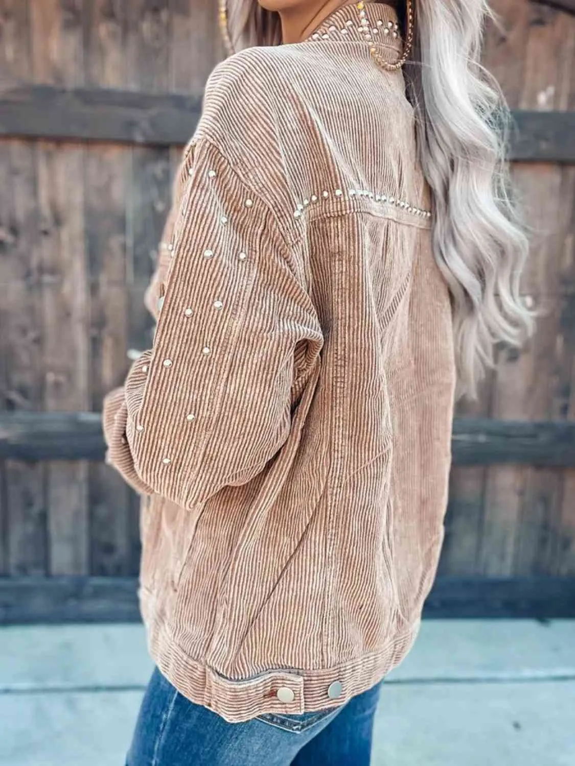 Daphne Studded Collared Neck Button Down Jacket