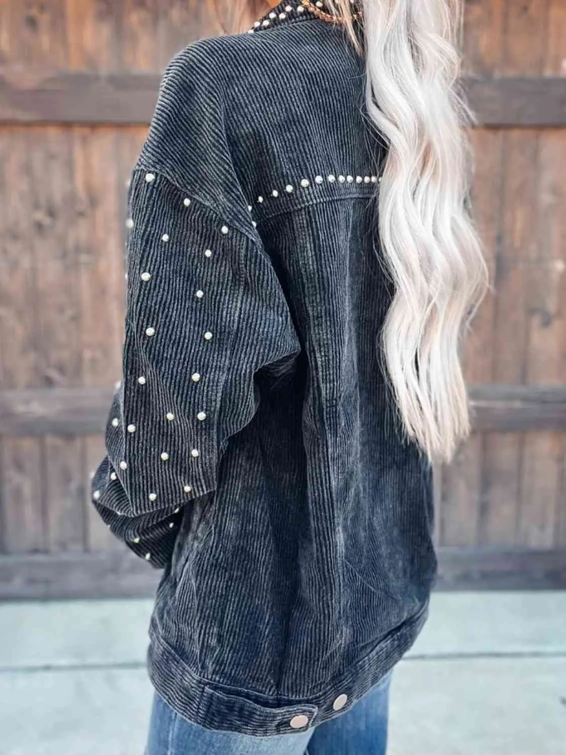 Daphne Studded Collared Neck Button Down Jacket
