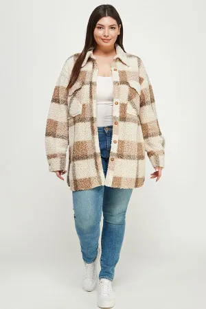 Devan Teddy Plaid Shirt Jacket - Mocha