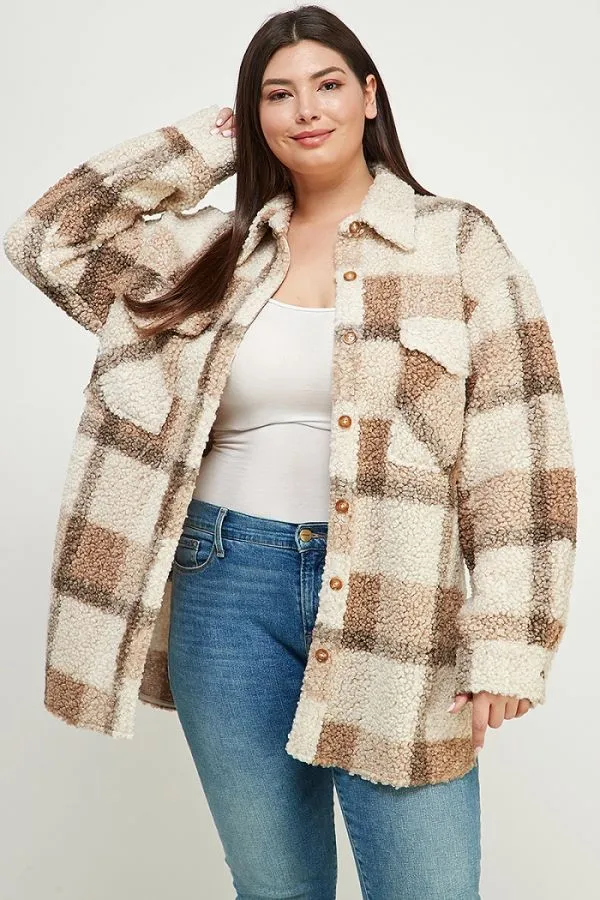 Devan Teddy Plaid Shirt Jacket - Mocha