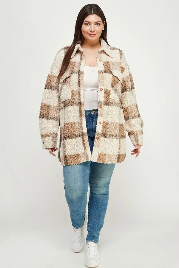 Devan Teddy Plaid Shirt Jacket - Mocha