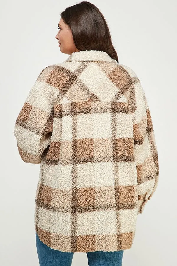 Devan Teddy Plaid Shirt Jacket - Mocha