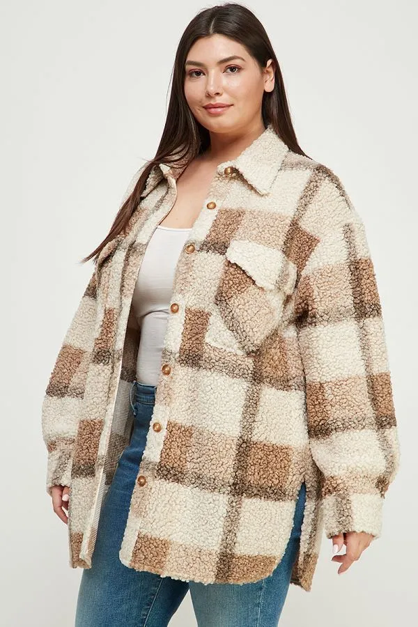 Devan Teddy Plaid Shirt Jacket - Mocha
