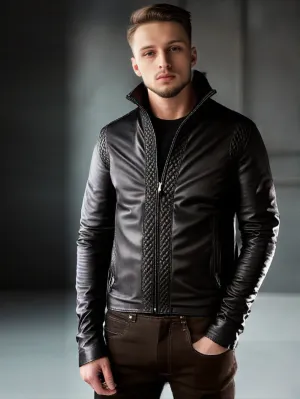 Diamond Quilted Leather Bomber for Men