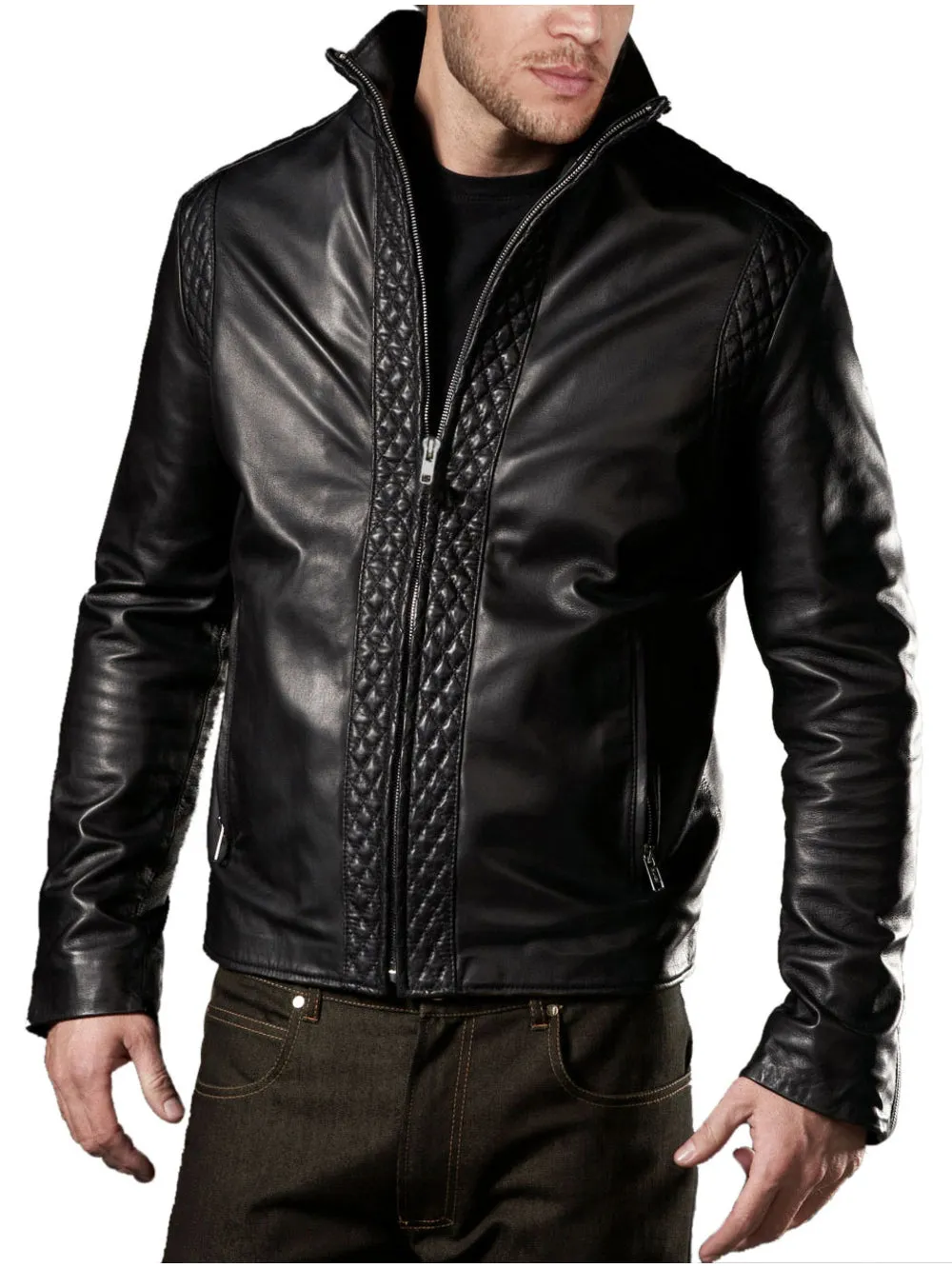 Diamond Quilted Leather Bomber for Men