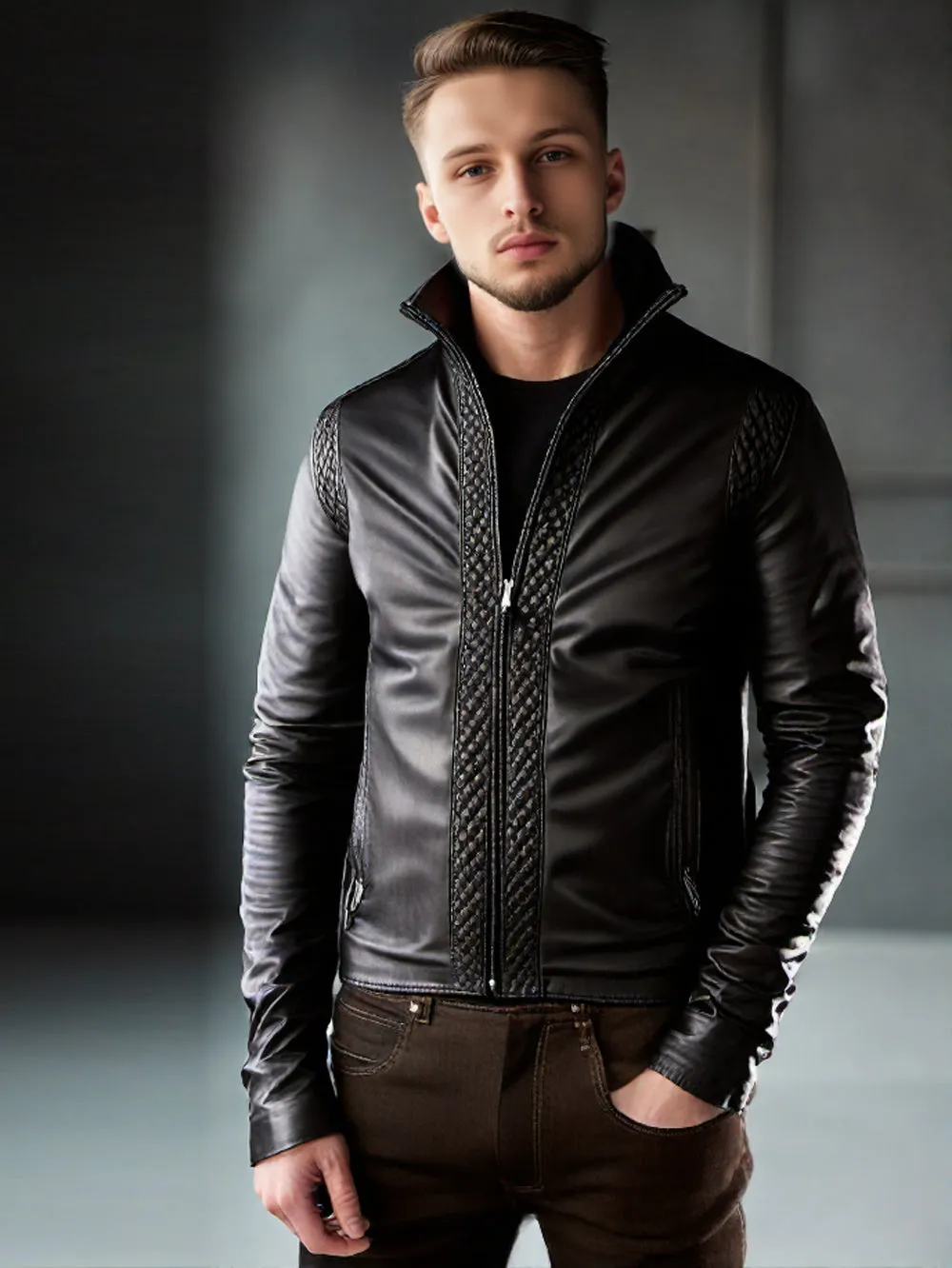 Diamond Quilted Leather Bomber for Men