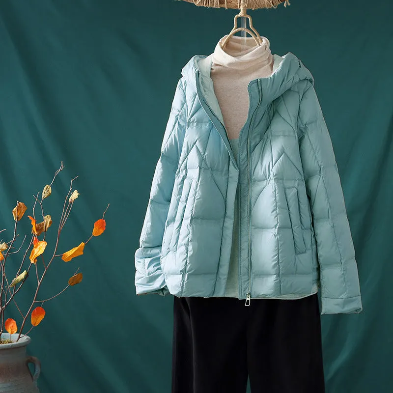Down jacket women's short 2023 new white duck down bread jacket hooded loose small winter warm jacket