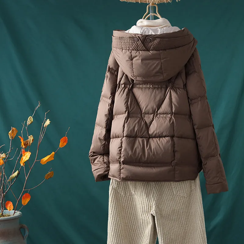 Down jacket women's short 2023 new white duck down bread jacket hooded loose small winter warm jacket