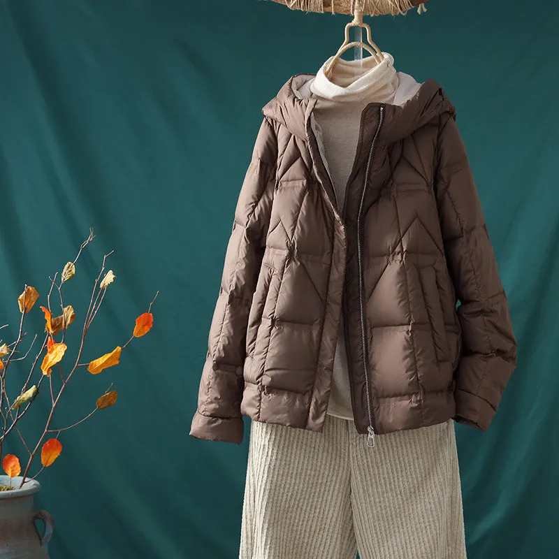 Down jacket women's short 2023 new white duck down bread jacket hooded loose small winter warm jacket