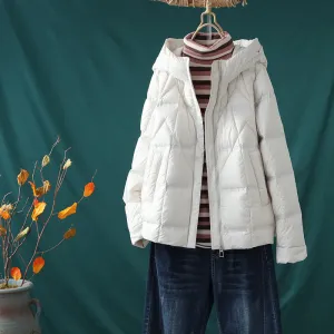 Down jacket women's short 2023 new white duck down bread jacket hooded loose small winter warm jacket