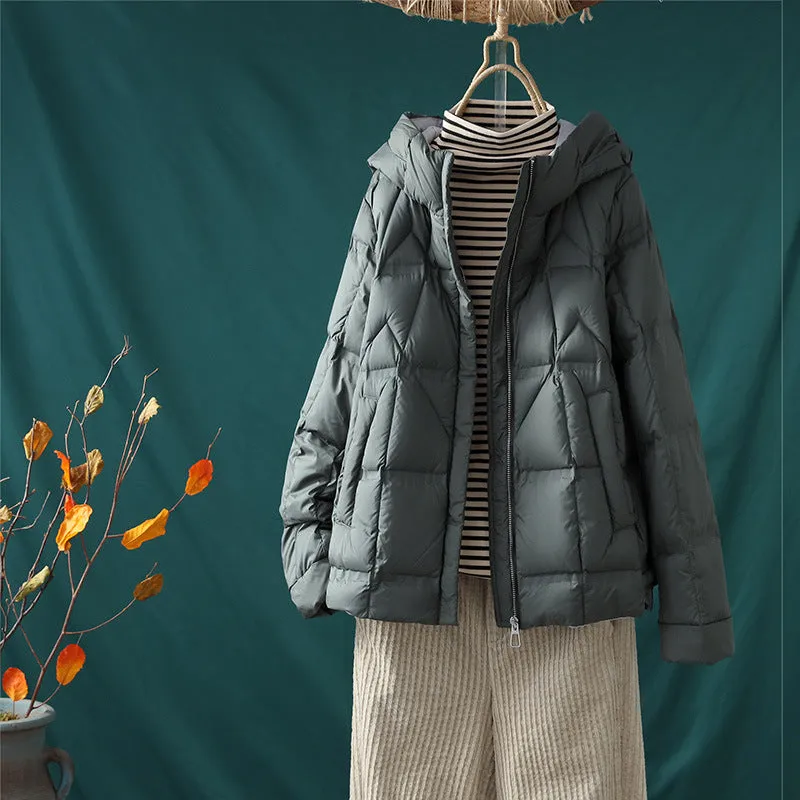 Down jacket women's short 2023 new white duck down bread jacket hooded loose small winter warm jacket