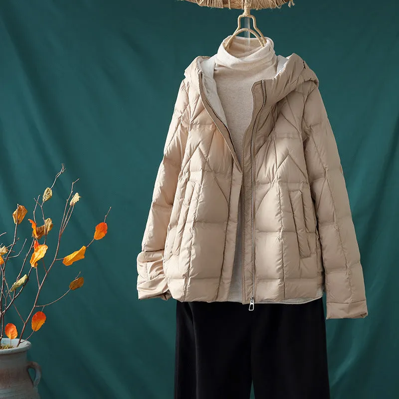 Down jacket women's short 2023 new white duck down bread jacket hooded loose small winter warm jacket