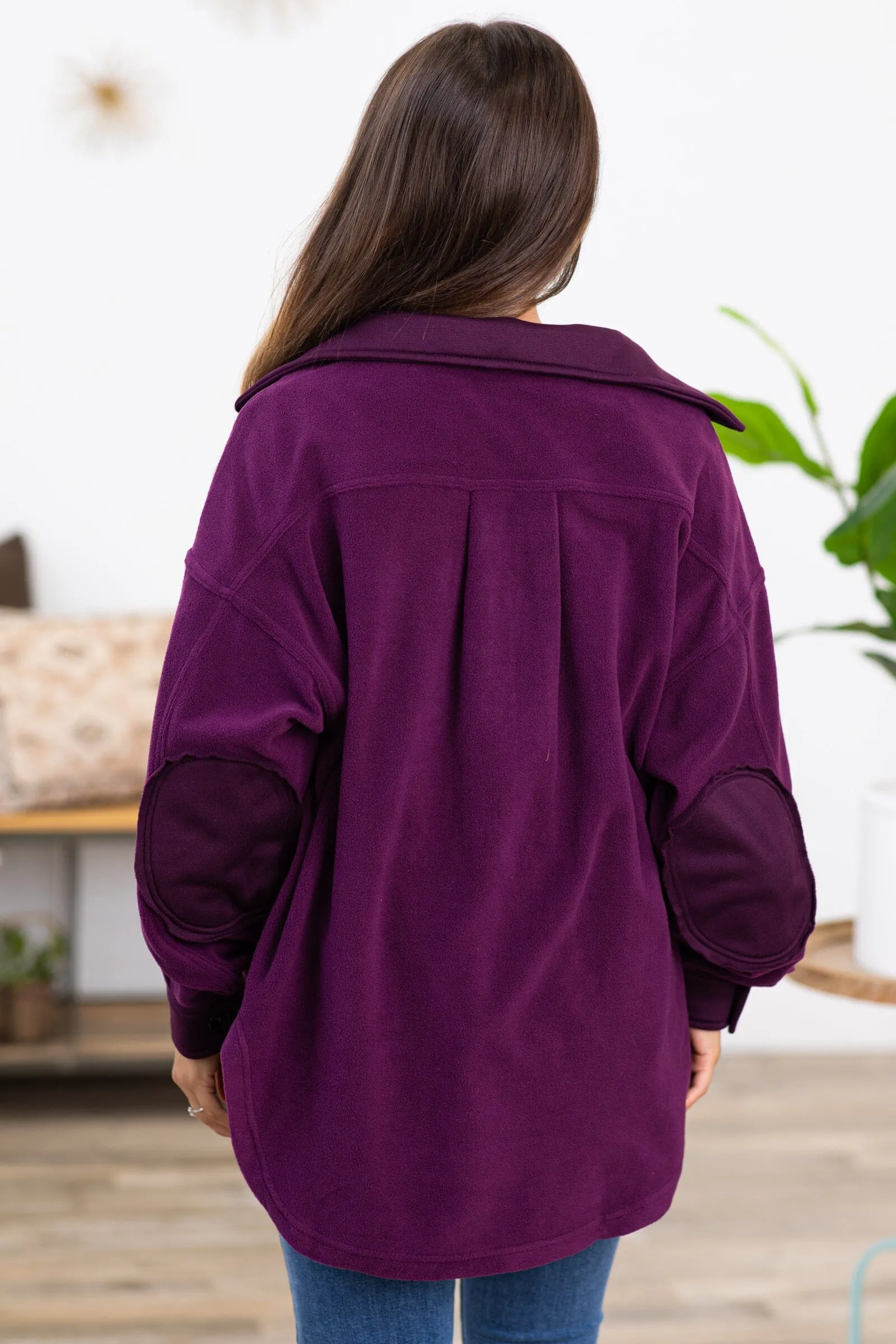 Eggplant Fleece Boyfriend Fit Shacket