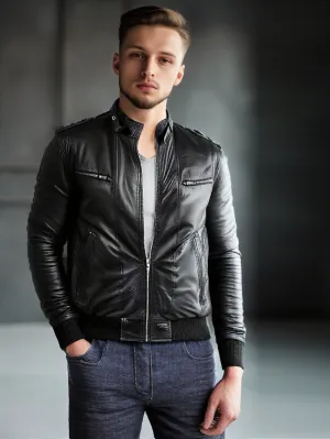Elegant Zippered Lambskin Leather Bomber for Men
