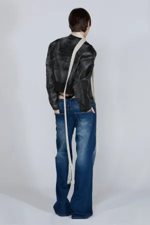 Emboss Faux Leather Bomber Black