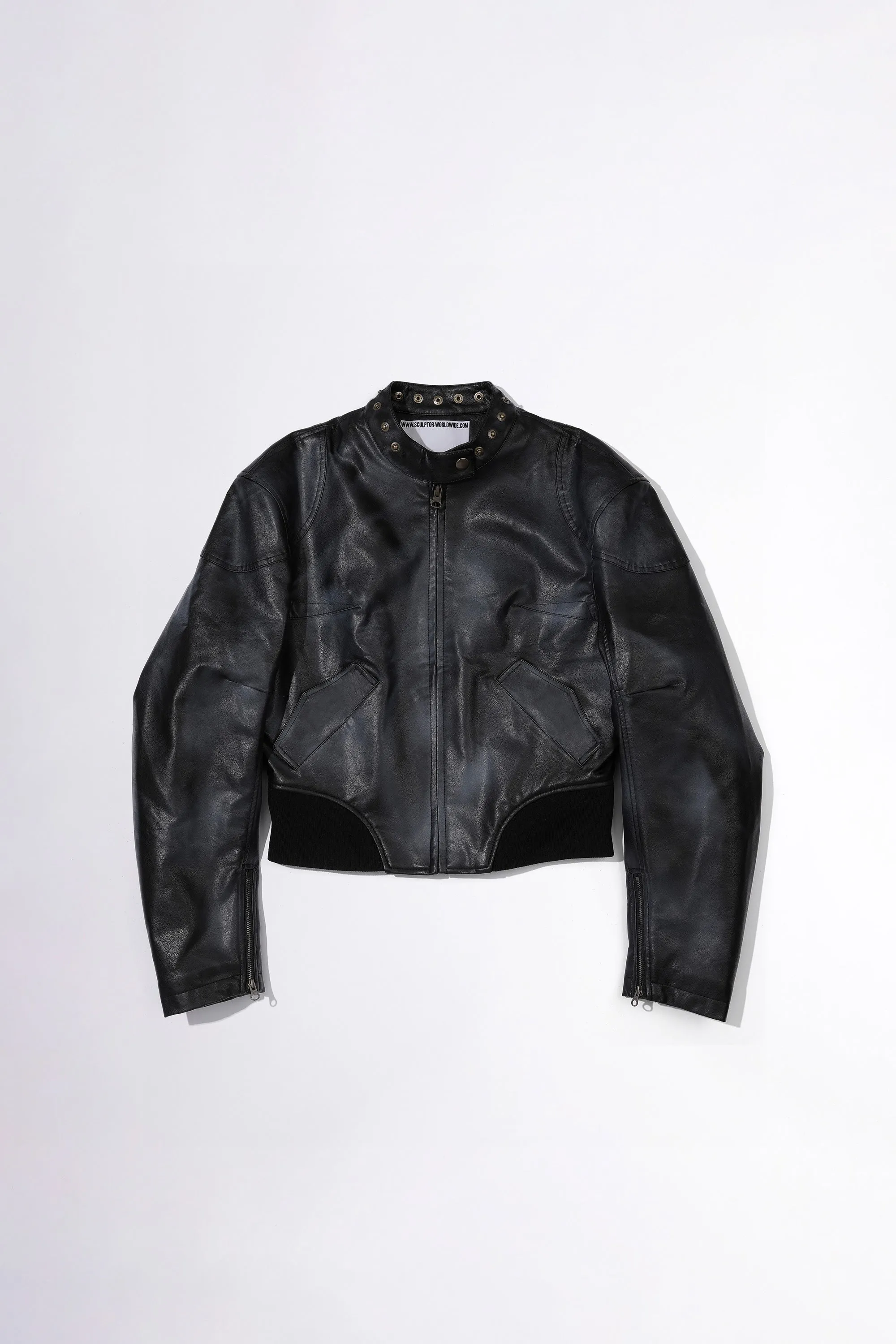 Emboss Faux Leather Bomber Black