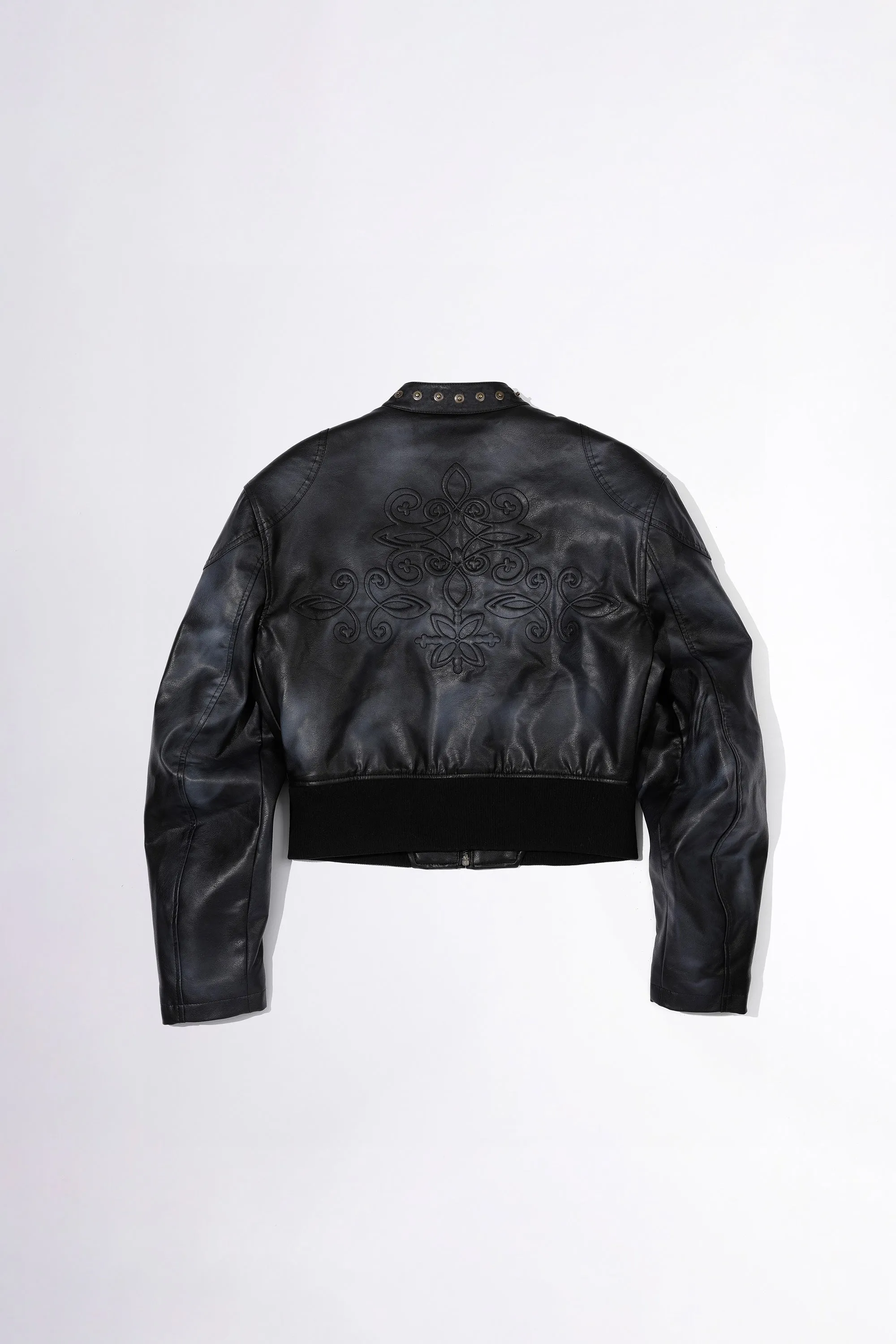Emboss Faux Leather Bomber Black