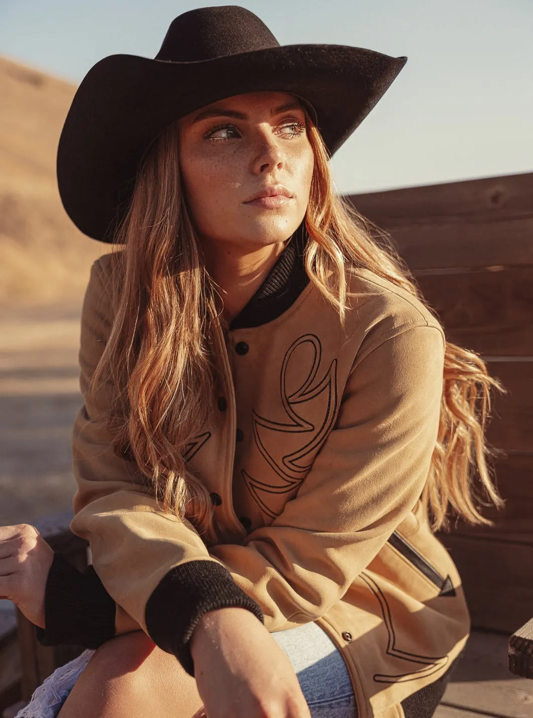 Embroidered Bomber Jacket- Buckskin