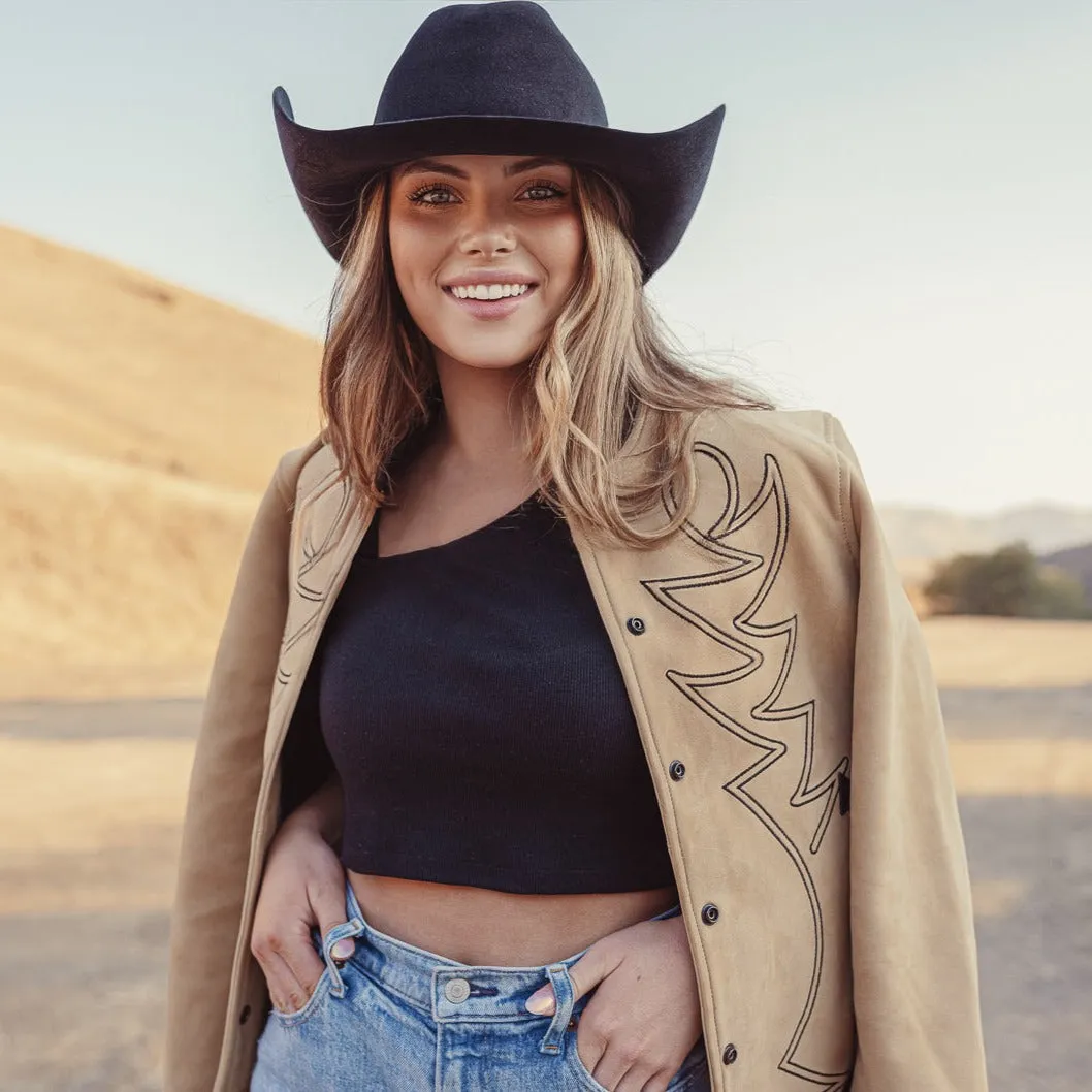 Embroidered Bomber Jacket- Buckskin