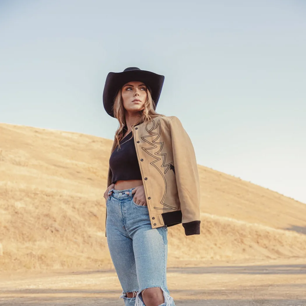 Embroidered Bomber Jacket- Buckskin