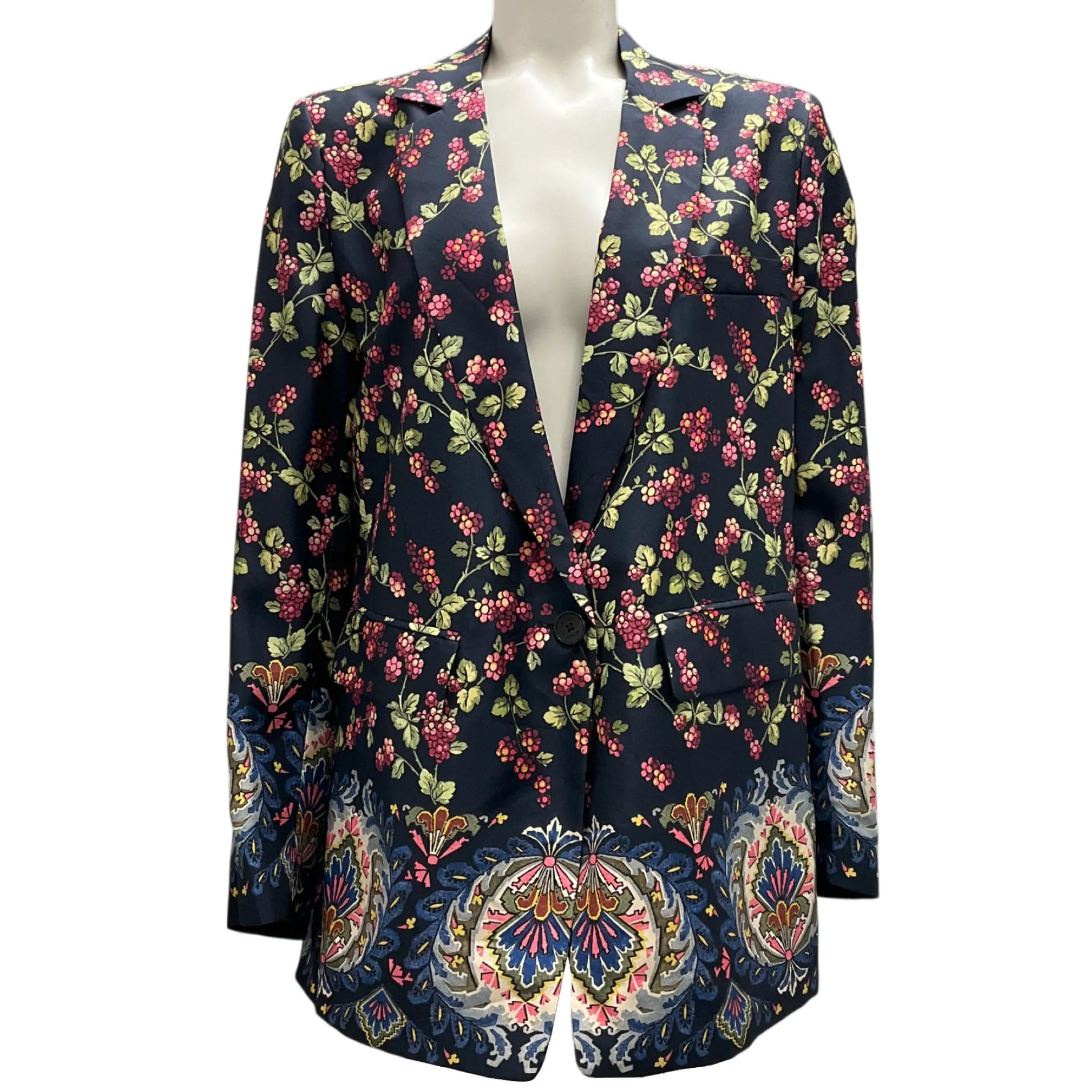 Etro Navy Blue Multi 2023 Floral Silk Blazer