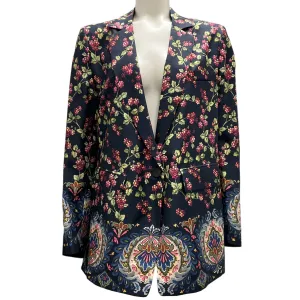 Etro Navy Blue Multi 2023 Floral Silk Blazer