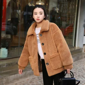 Fashion Trend Sexy Lamb Wool Female Jacket Autumn and Winter Loose Plus Velvet Thick Fur One Short Grain Velvet Jacket