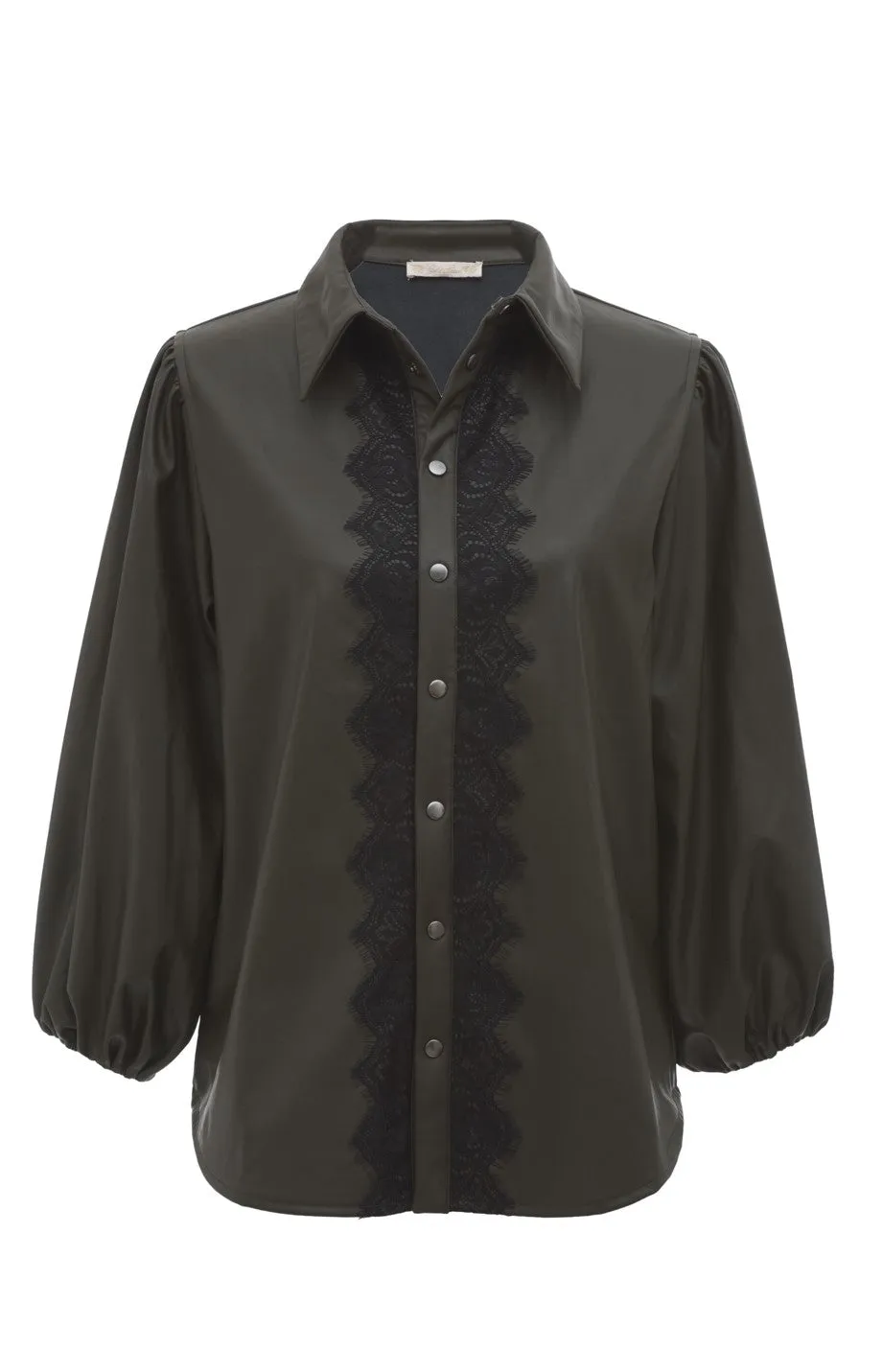 Faux Leather Balloon Sleeve Shirt