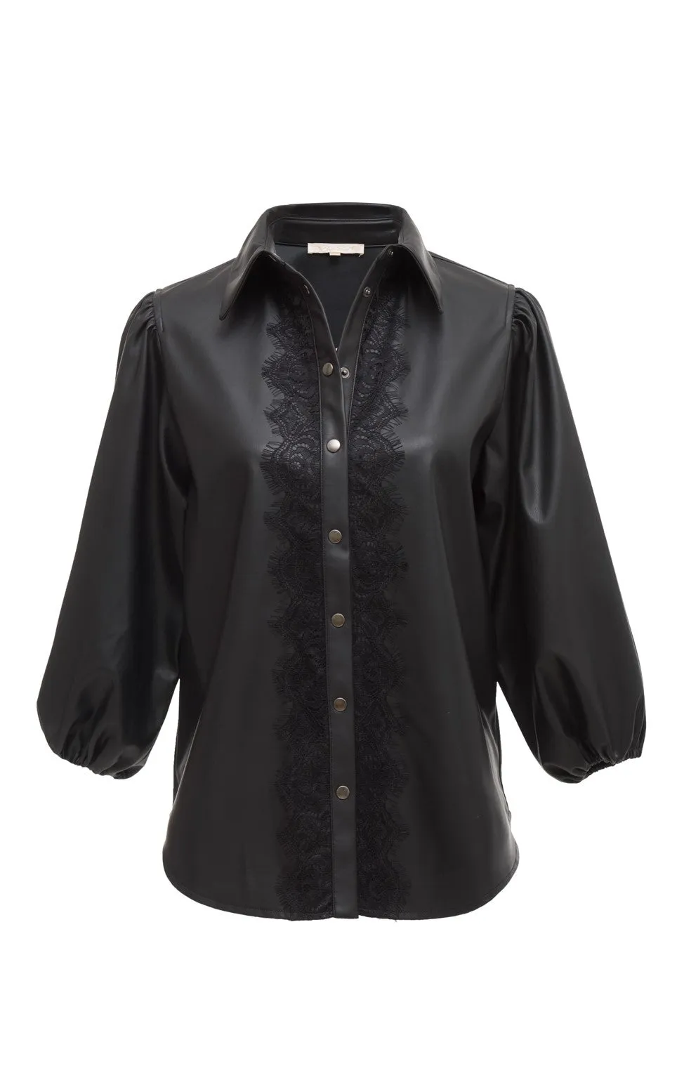 Faux Leather Balloon Sleeve Shirt