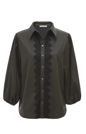 Faux Leather Balloon Sleeve Shirt