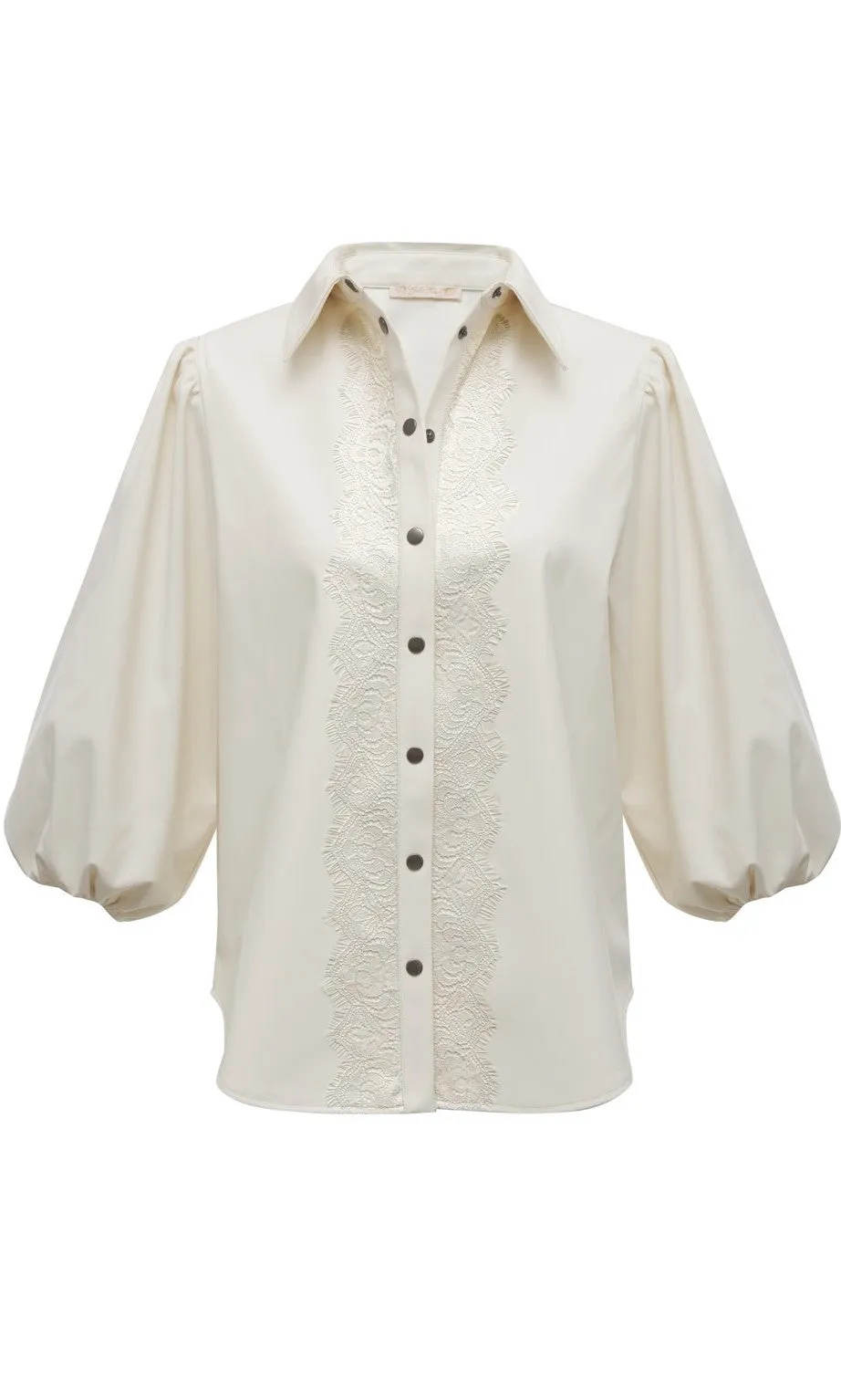 Faux Leather Balloon Sleeve Shirt