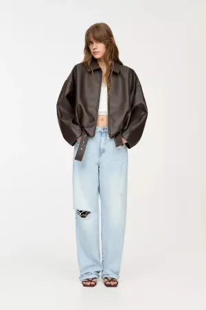 Faux Leather Bomber Jacket